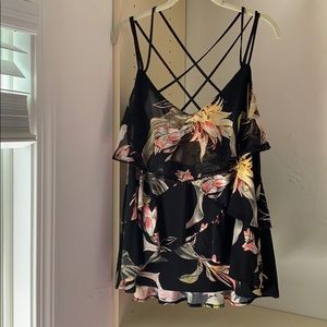 WHBM sleeveless strappy top black floral summer nights